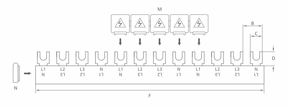 Geya 1p 2p 3p 4p Pin 63A U Type Fork Type MCB Electric Copper Busbar for Distribution Box Mounting