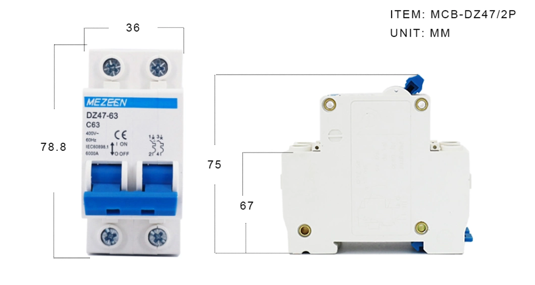 CE Electric Two-Phase Miniature Circuit Breaker Mezeen MCB 10A 20A 25A