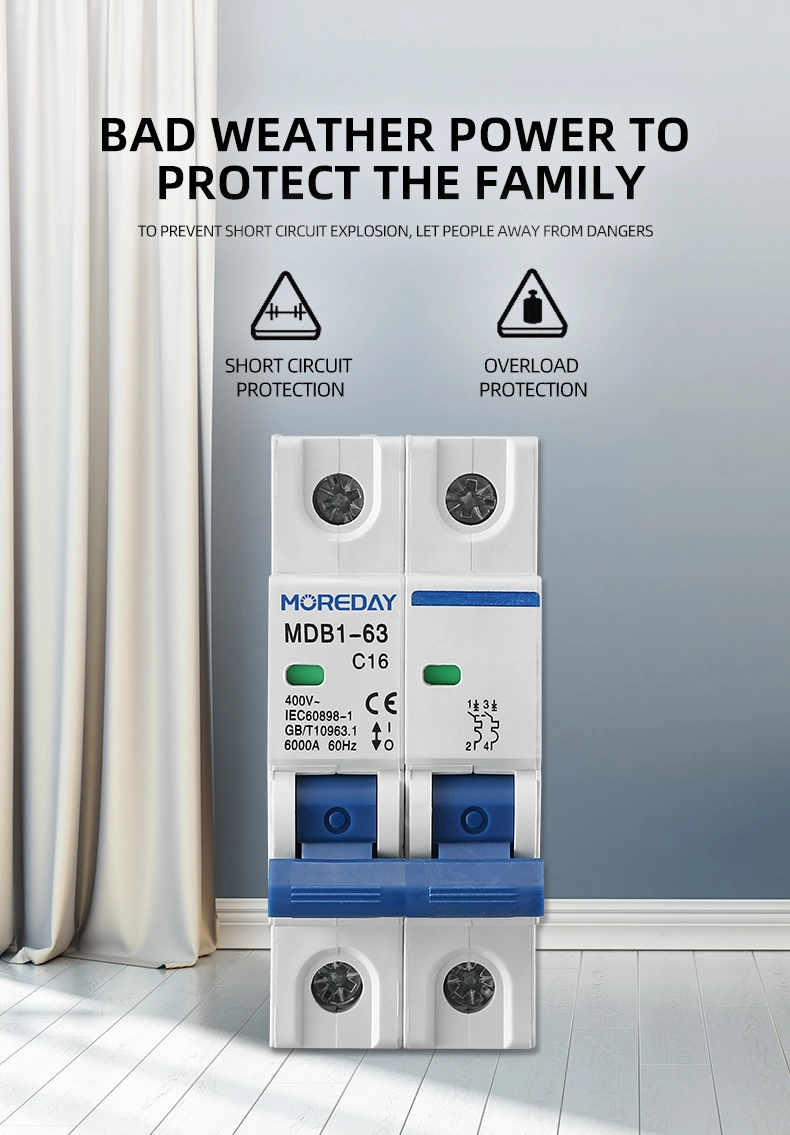 Factory Direct Sale 2p 6ka Capacity MCB 10A-63A Homeuse Miniature Circuit Breaker Safety Electrical Disjoncteur Disjuntor