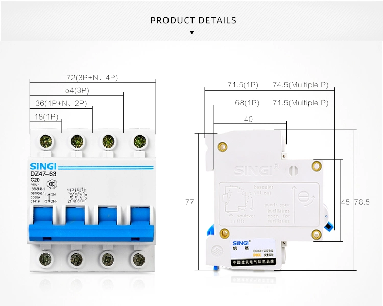 Dz47-63 Miniature Circuit Breaker MCB C45 Switch 6ka CE CB Test Approved