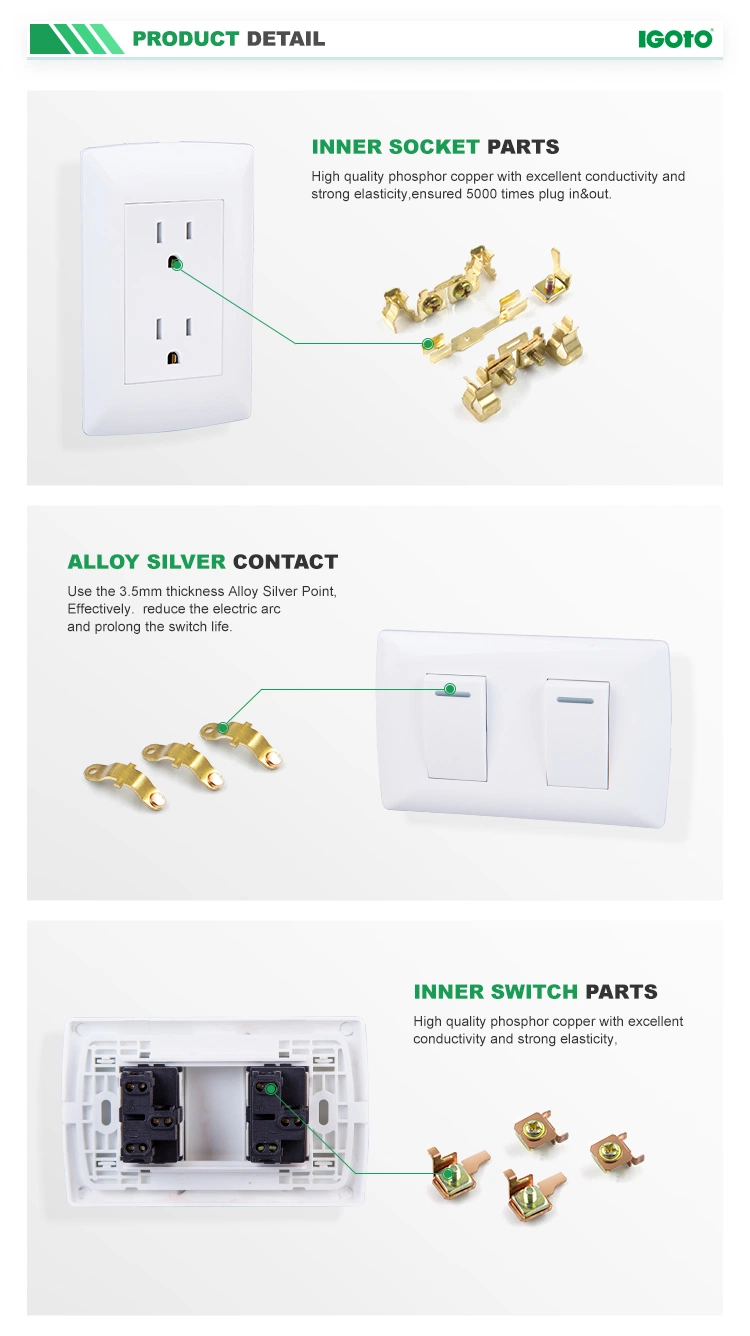 Us Standard 110V 220V 230V Wall Outlet Electric Wall Socket Electric Light Switch