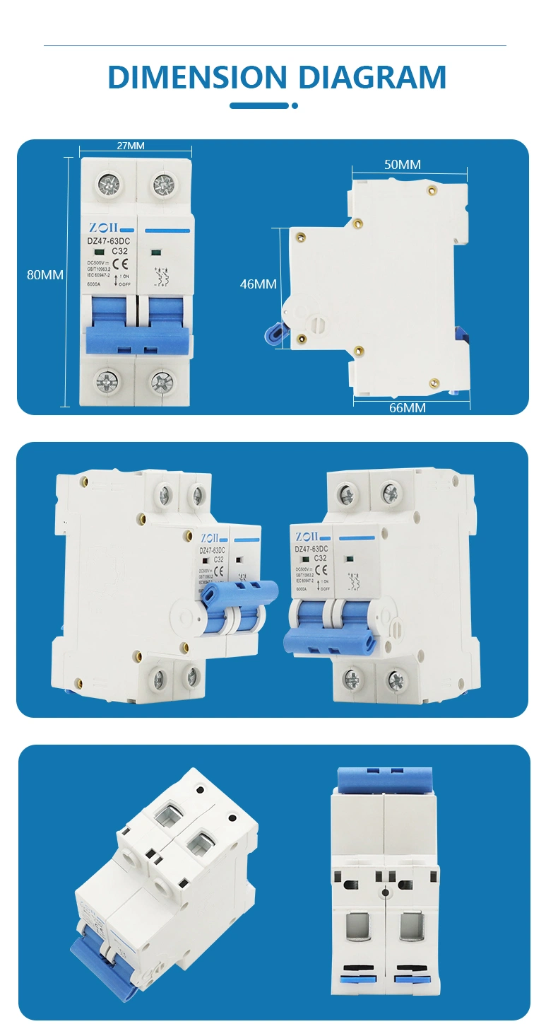 MCB DC Mini Circuit Breaker 1p2p3p4p 1000V 500VDC 20A 40A 63A House