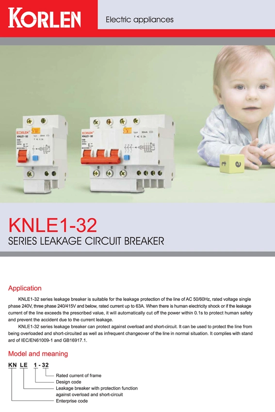 2 Pole Earth Miniature ELCB Knle1-32 Series Leakage Breaker