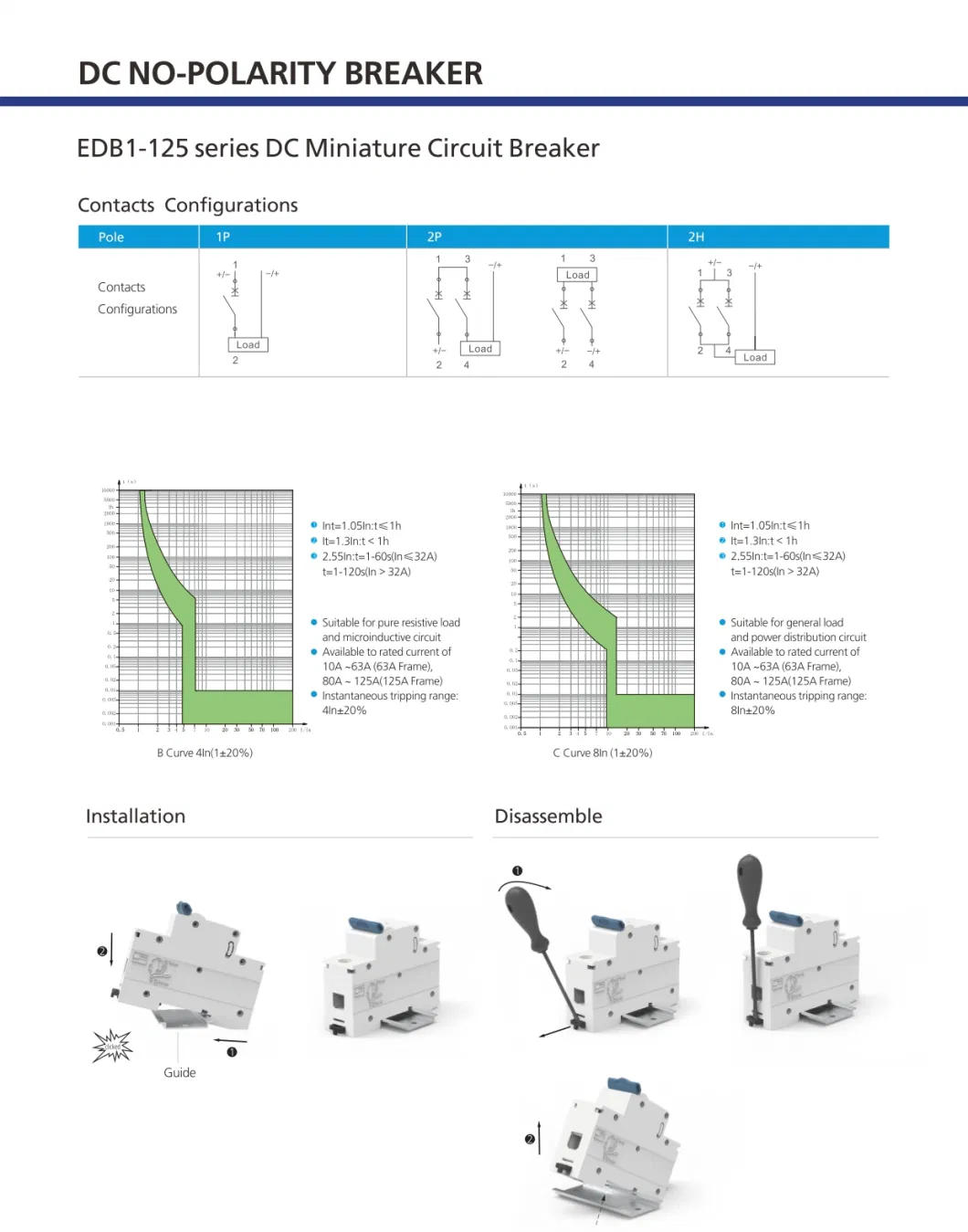 DC Solar Mini 10ka Electric Breakers 1p/2p 200V 100A/125A MCB Miniature Circuit Breaker