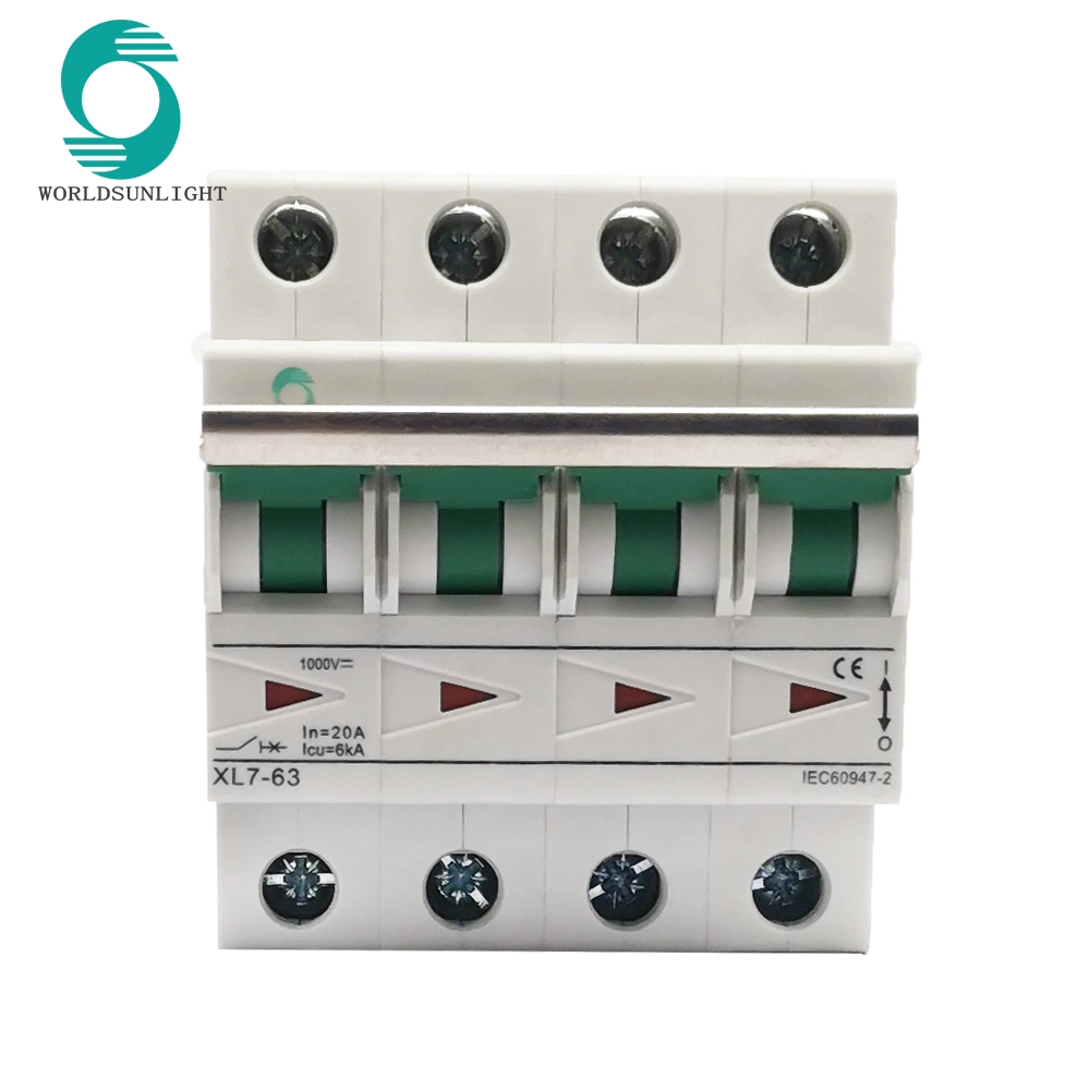 Free Samples! Best Quality IEC60947 XL7-63 1p 2p 3p 4p 10A 16A 20A Electrical Type 12V 1000V MCB Mini DC Circuit Breaker