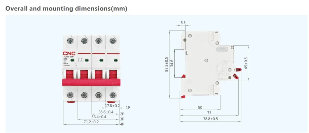 CNC Ycb9-80m 16A 1p 6ka 240V C Type 50Hz Miniature Circuit Breakers MCB