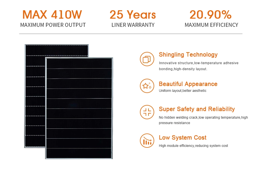 China Half Cut Monocrystalline 410W Solar Panels Use for House Electricity Cost with Good Service