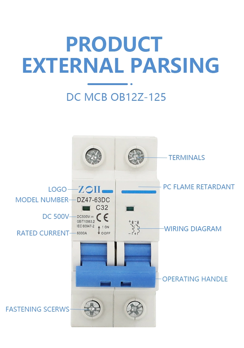 MCB DC Mini Circuit Breaker 1p2p3p4p 1000V 500VDC 20A 40A 63A House