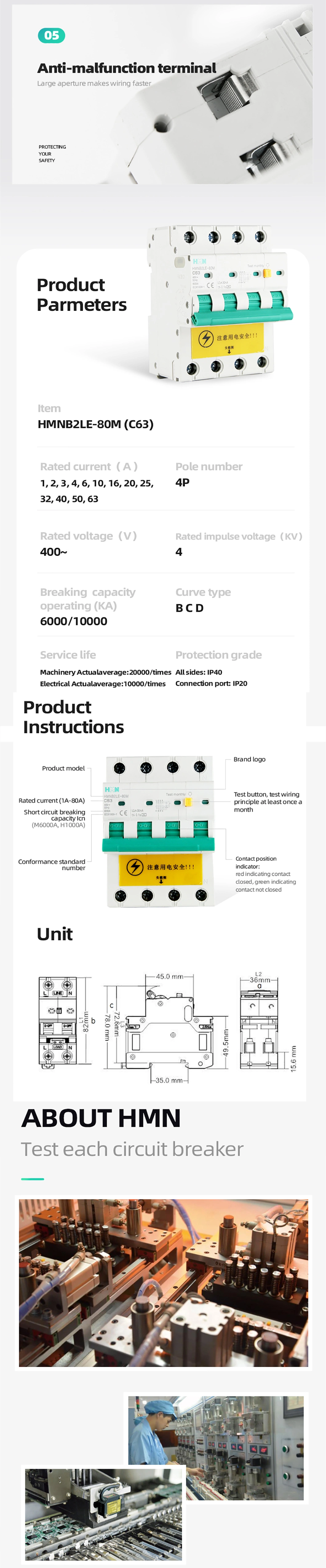 High Quality 1p, 2p. 3p, 4p 10ka Circuit Breaker MCB with CE