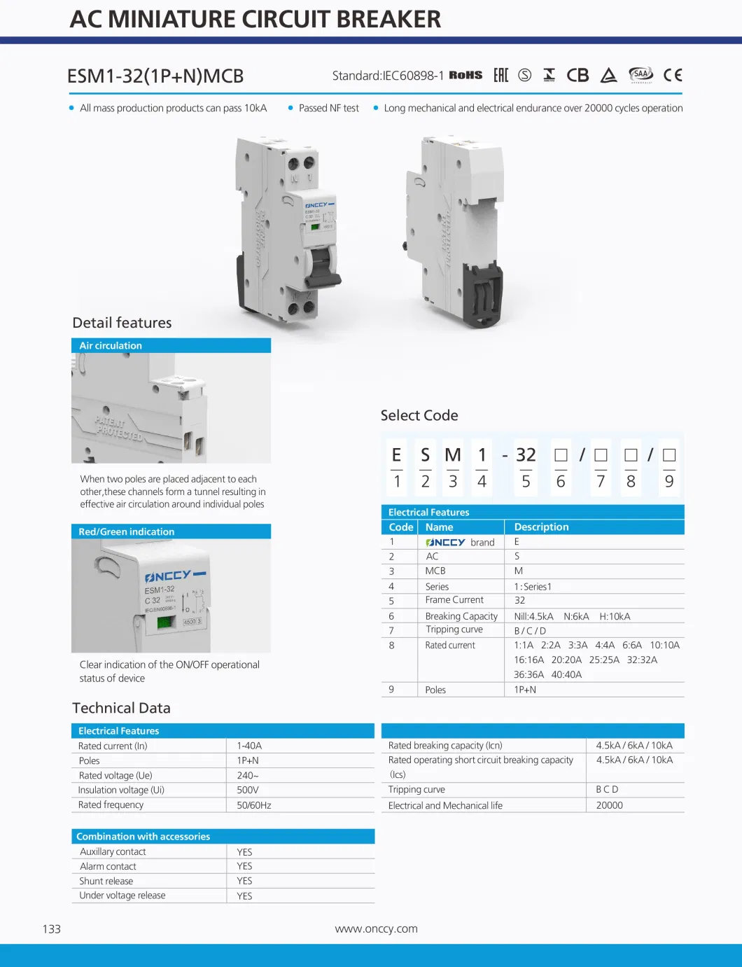 Factory 1p 20A AC DC MCB Switch Miniature Mini Circuit Breaker