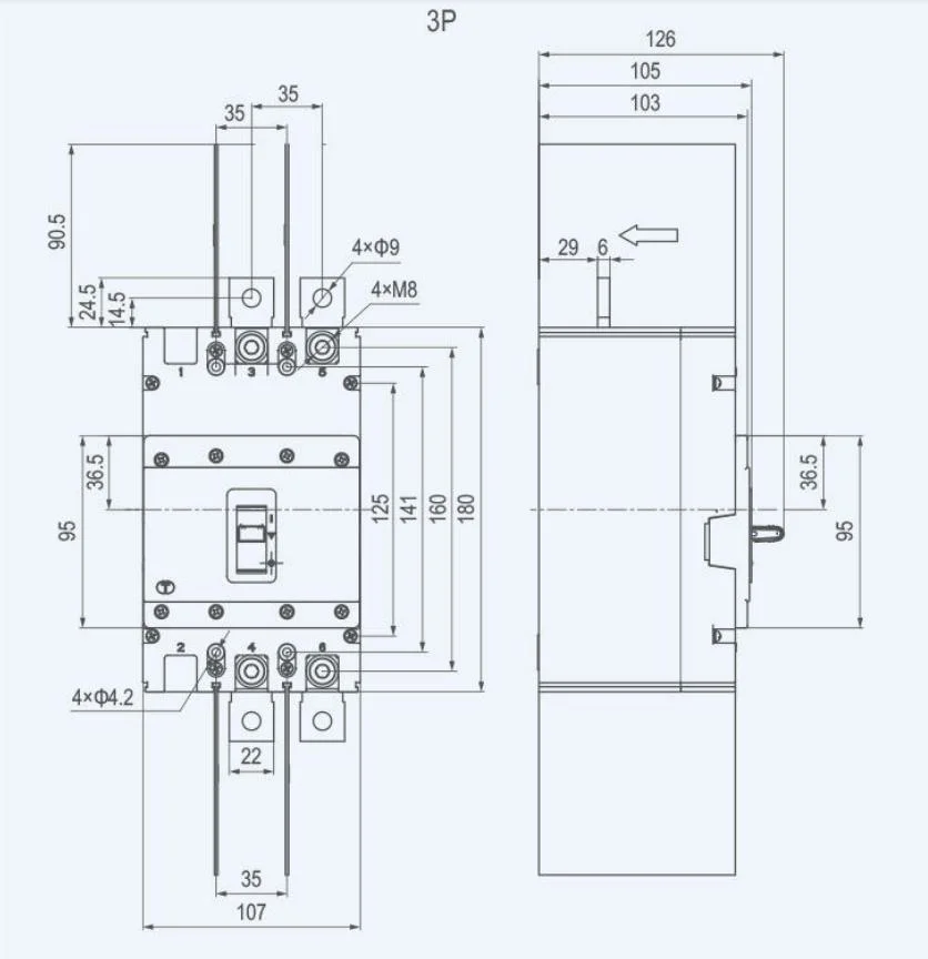 Geya Grm3DC-250hu-2p 63A-250A DC1000V 630A Moulded Case 800-1000V China 125A Shunt Trip MCCB