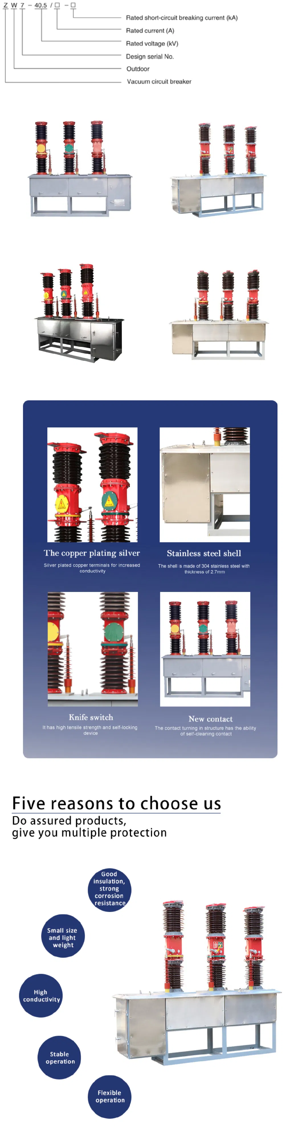 Zw7-40.5 40.5kv High Voltage Outdoor Three-Phase Vacuum Circuit Breaker Vcb for Power System