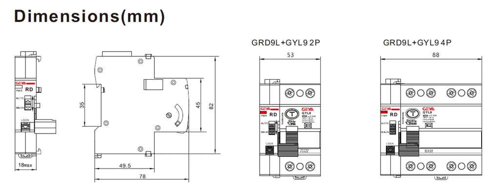 Geya Grd9l Automatic RCCB Auto Reclosing ELCB Auto Recloser 2p 4p RCCB Residual Current Circuit Breaker