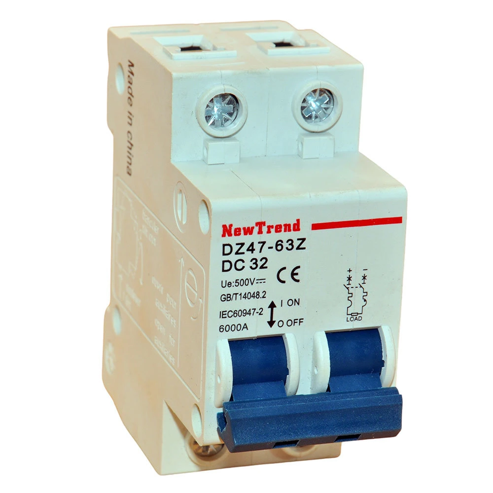 Dz47-63z DC Miniature Circuit Breaker 1A 2A 3A 4A 6A 10A 16A 20A 25A 32A 40A 50A 63A 1 Pole 2 Pole 3 Pole 4 Pole 12V 24V 60V 250V 500V 550V 750V 1000V DC MCB