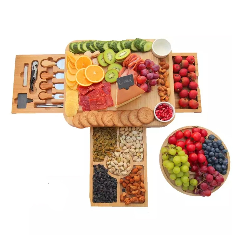 Unique Large Custom Charcuterie Board Bamboo Cheese Board Set with Snack Tray