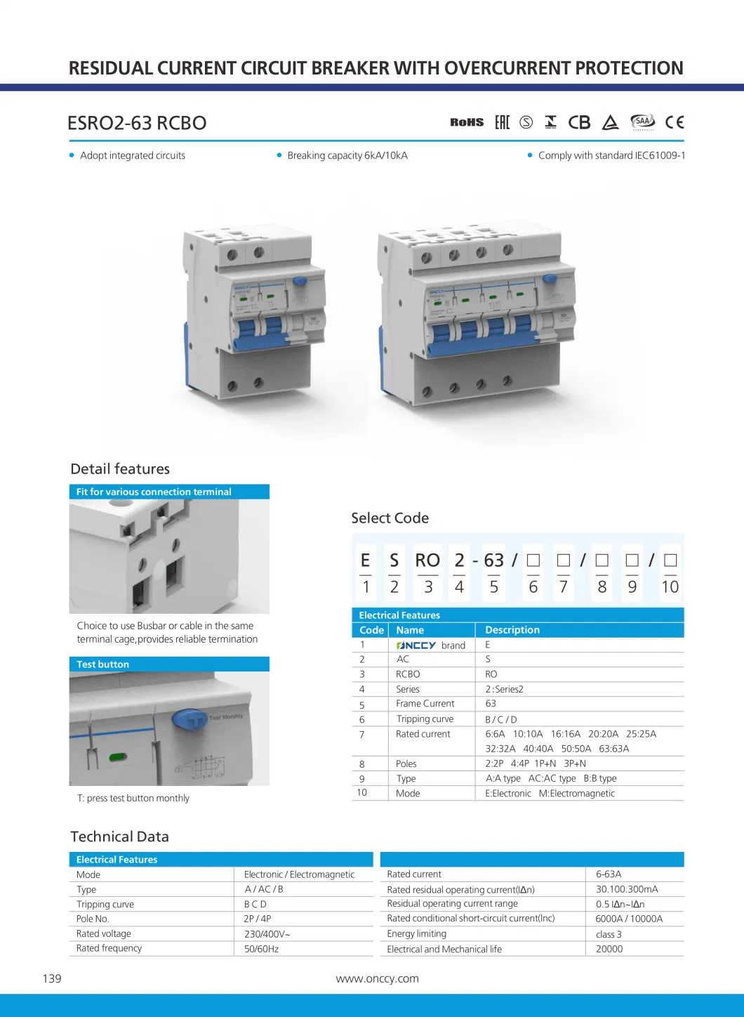 63A 230/400V High Breaking Low Voltage Series Electrical Automatic Overload Protection Mini Miniature Circuit Breaker 1 Pole MCB