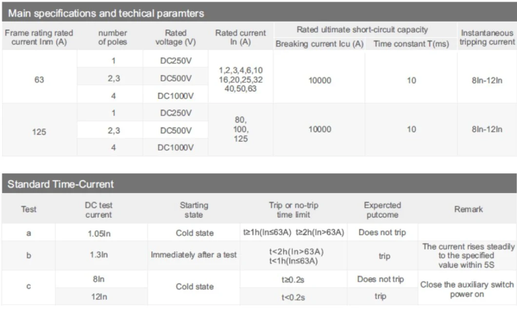 1p 4.5ka 63A DC MCB Solar System Protection Photovoltaic Circuit Breaker