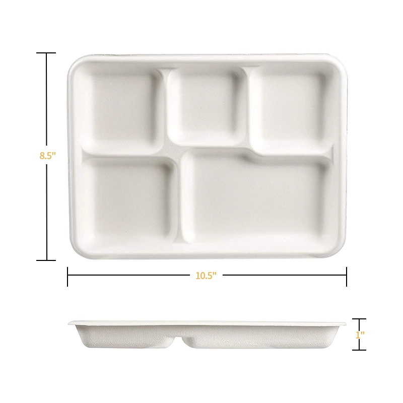 Manufacturer Biodegradable Food Packaging Disposable Plates 5 Compartment Serving Tray Dinnerware Sets