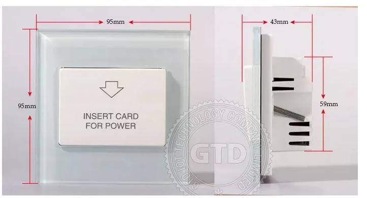 Hotel Card Key Switch, Tempered Glass Panel, RFID Card Reader