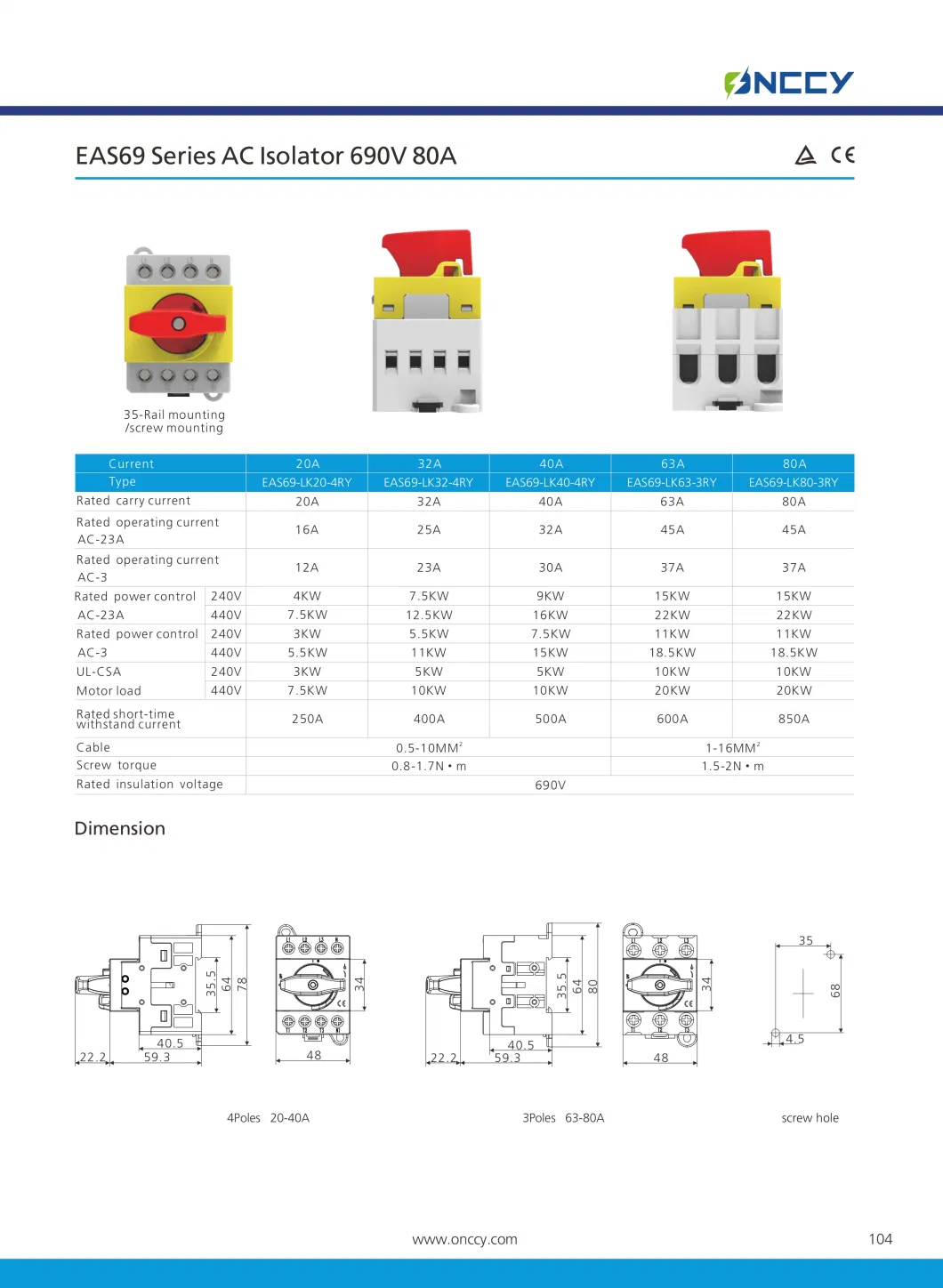 AC Isolator Enclosure Box 800V 16A-125A