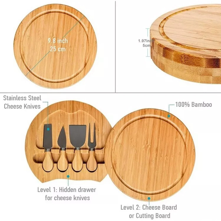 Unique Large Custom Charcuterie Board Bamboo Cheese Board Set with Snack Tray