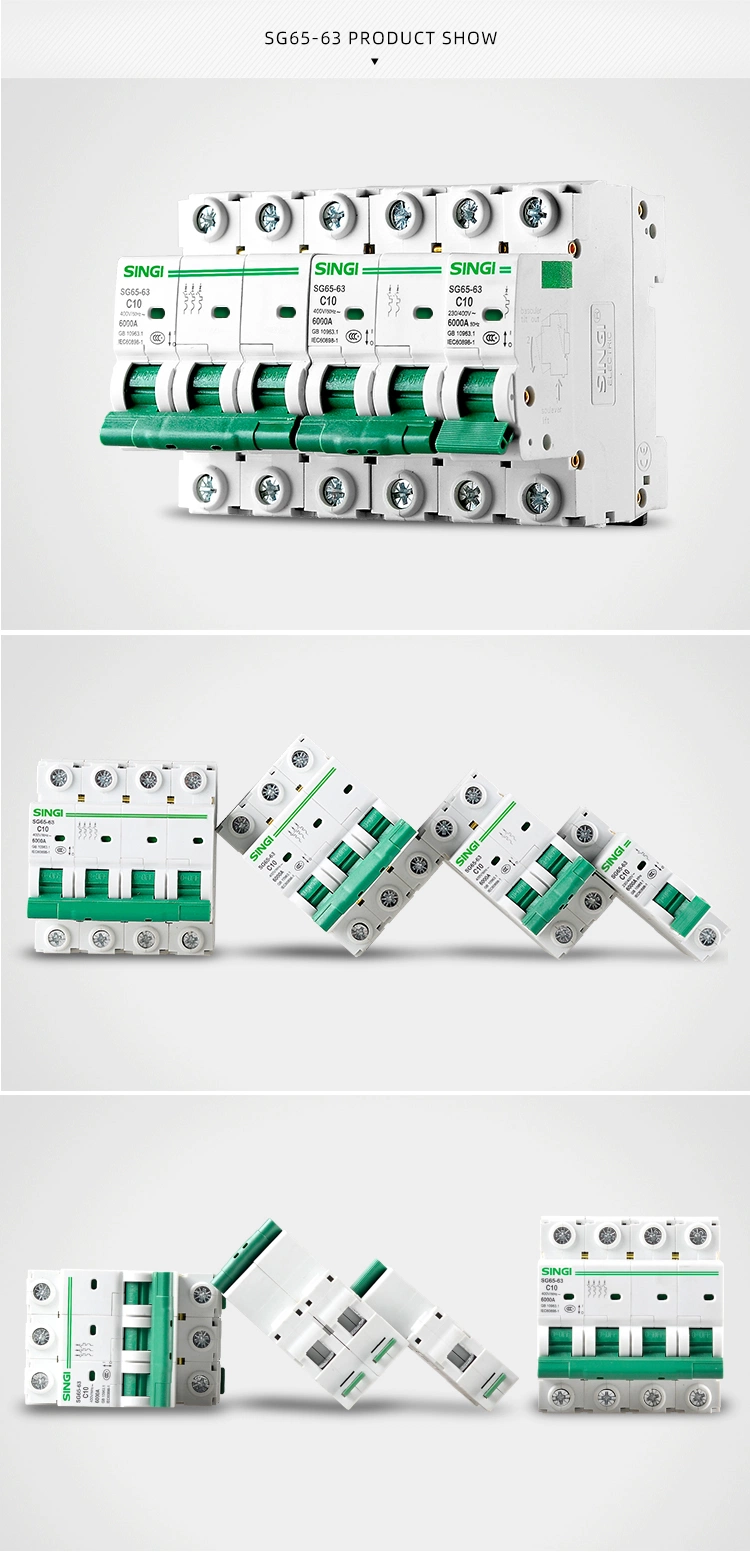 Singi Sg65-63 3p Hot Sale 6ka Electrical 3pole MCB 63A AC Mini Circuit Breaker