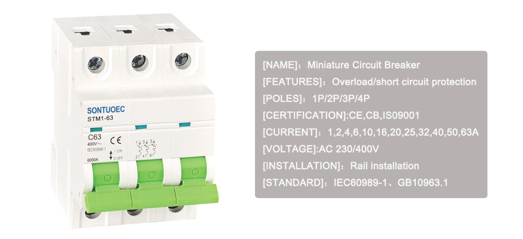 Stm1-63 4p MCB Circuit Breaker High Breaking Capacity Overload Protection