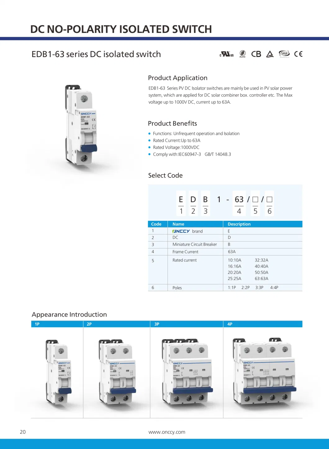 Premium Quality Electricity MCB C63 1p-4 Pole 6ka DC AC Mini Miniature Circuit Breaker with CE SAA CB