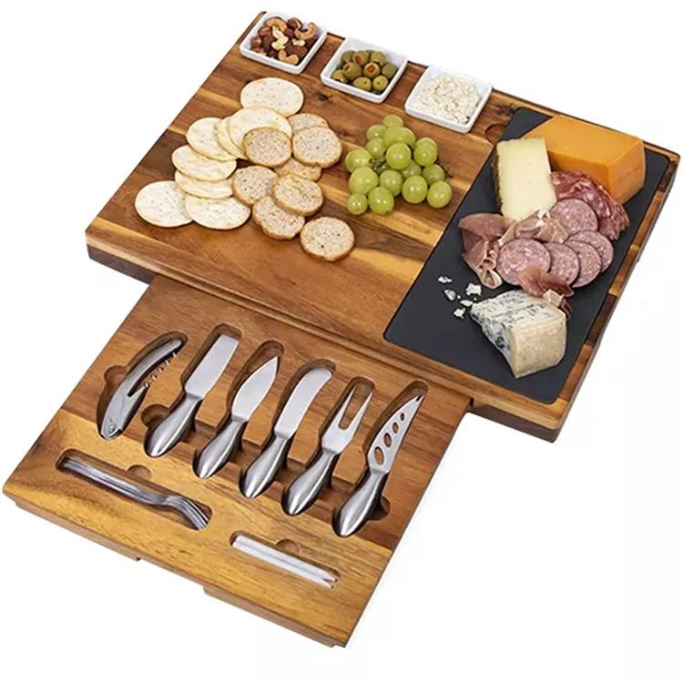 Unique Large Custom Charcuterie Board Bamboo Cheese Board Set with Snack Tray