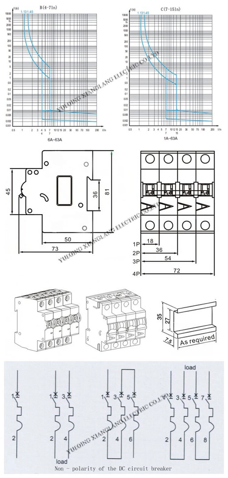 Solar system 250VDC 500VDC 750VDC 1000VDC 1p 2p 3p 4p Mini DC MCB Circuit Breaker