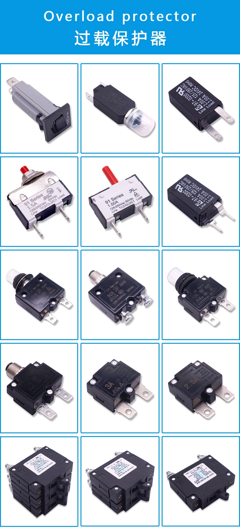 Plug-in Type Manual Reset Fuse Circuit Breaker 12V 24V Auto Reset Blade Circuit Breaker Car Miniature Circuit Breaker Push to Reset Automotive Circuit Breaker