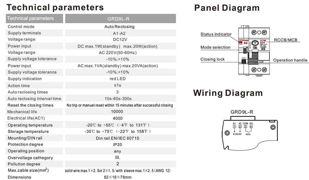 Geya Grd9l Automatic RCCB Auto Reclosing ELCB Auto Recloser 2p 4p RCCB Residual Current Circuit Breaker