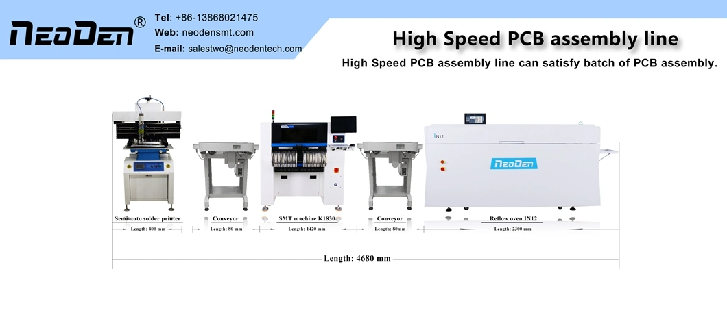 SMT Assembly Line with SMT Conveyor, Soldering Oven and Chip Mounter