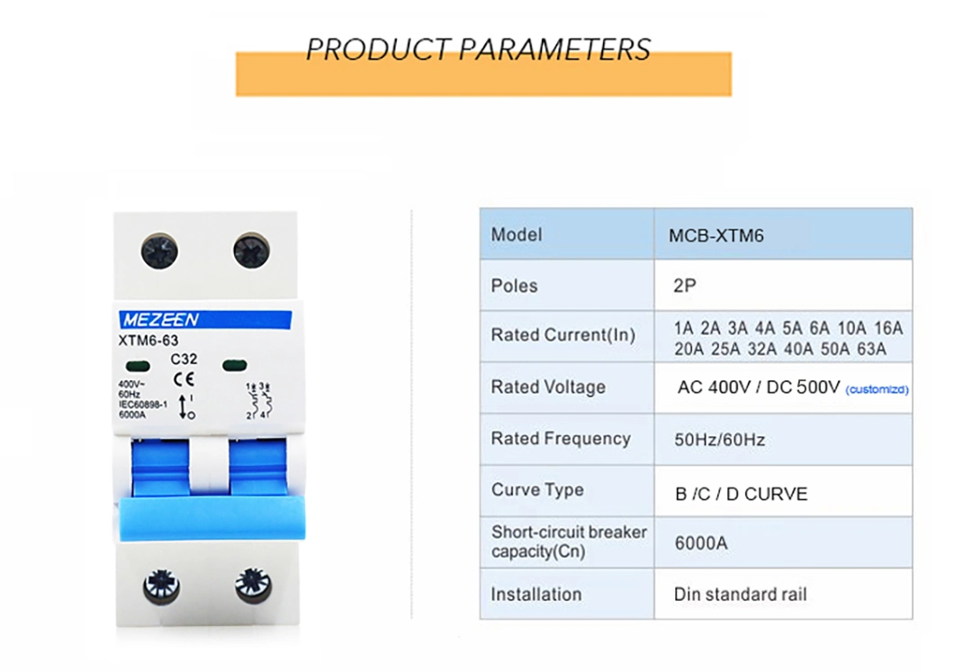 MCB 2 Pole 32AMPS 1-63A AC DC Mini Circuit Breaker