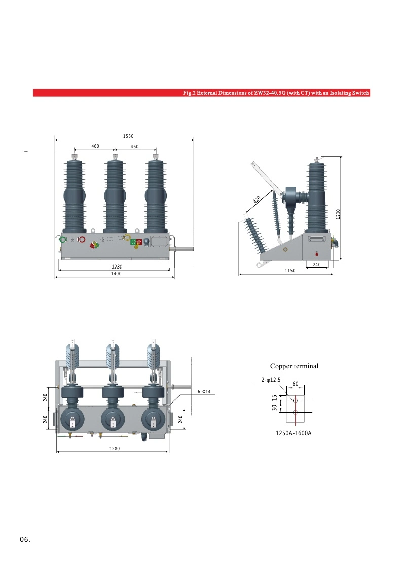 36kv Outdoor Vacuum Circuit Breaker 3-Phase Porcelain Pole / Silicon Rubber Internal and External 3CT Spring Operating Mechanism Stainless Steel Mechanism Box