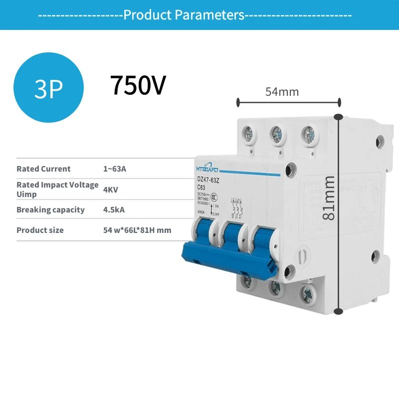 Solar PV System Use Top DC MCB Circuit Breaker 1p 2p 3p 4p Mini Miniature 250V 500VDC 600V 1000V 1000VDC 1200V 1500V 16A 25AMP 63A