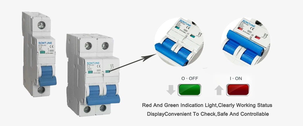 Busbar Connection Wire Type Stm3-63 Double Pole 6ka MCB Circuit Breaker