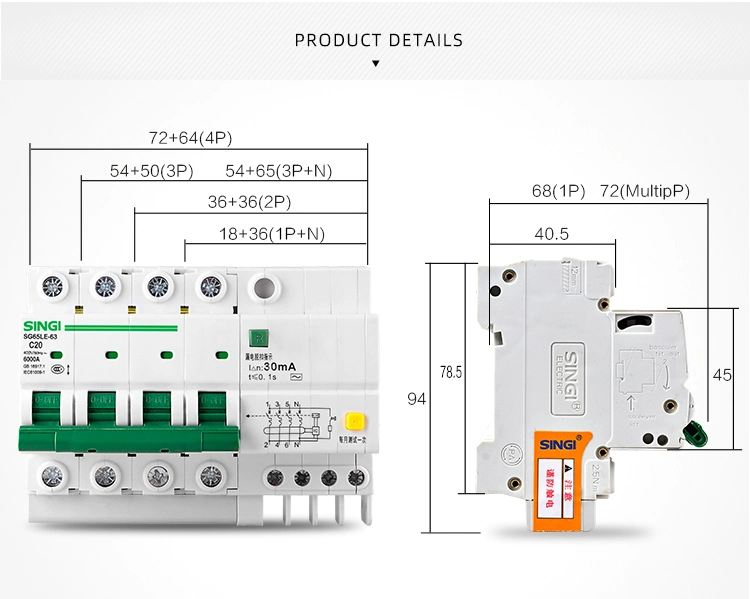 1-4p Air Singi Mini MCB Electronic Circuit Breaker with Cheap Price Sg65le-63