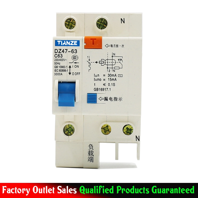 Dz47le C45le 2p Earth Leakage Circuit Breaker with Over Current Protection (DZ47LE ELCB)