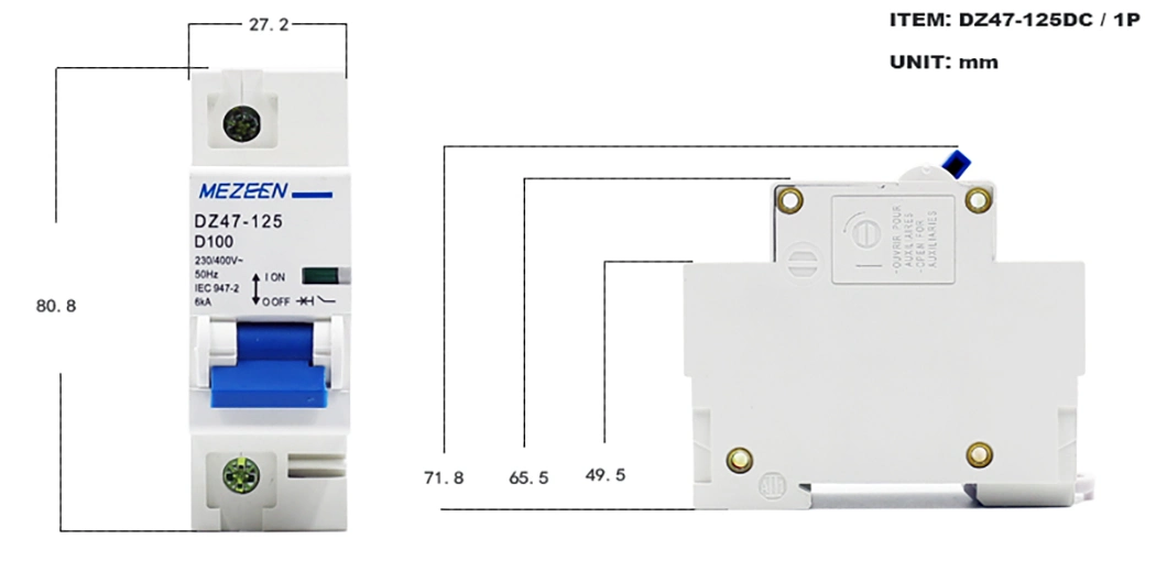 Single Phase 1p DC 500V 1000V 80A 100A 125A MCB