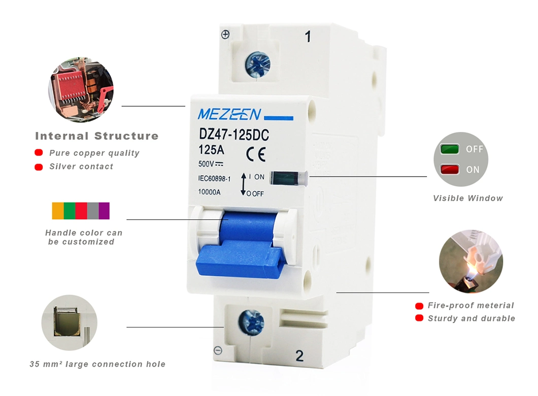 Single Phase 1p DC 500V 1000V 80A 100A 125A MCB