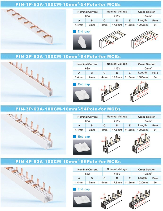 C45 Electrical Connectors 1p/2p/3p/4p Pin Type MCB Terminal Electric Comb Busbar