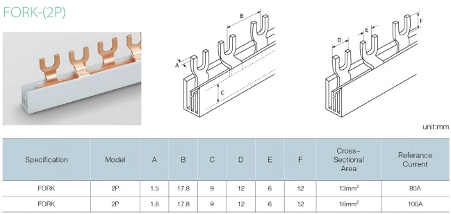 2p 50A U Type Price of Copper Busbar/Bus Bar Mcbs