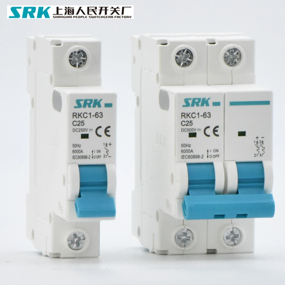 5-Year Warranty PV Solar Type 2 Pole 1p 2p 3p 4p 6A 10A 16A 20A 25A 32A 40A 50A 63A 500V 1000V DC MCB Mini Circuit Breaker