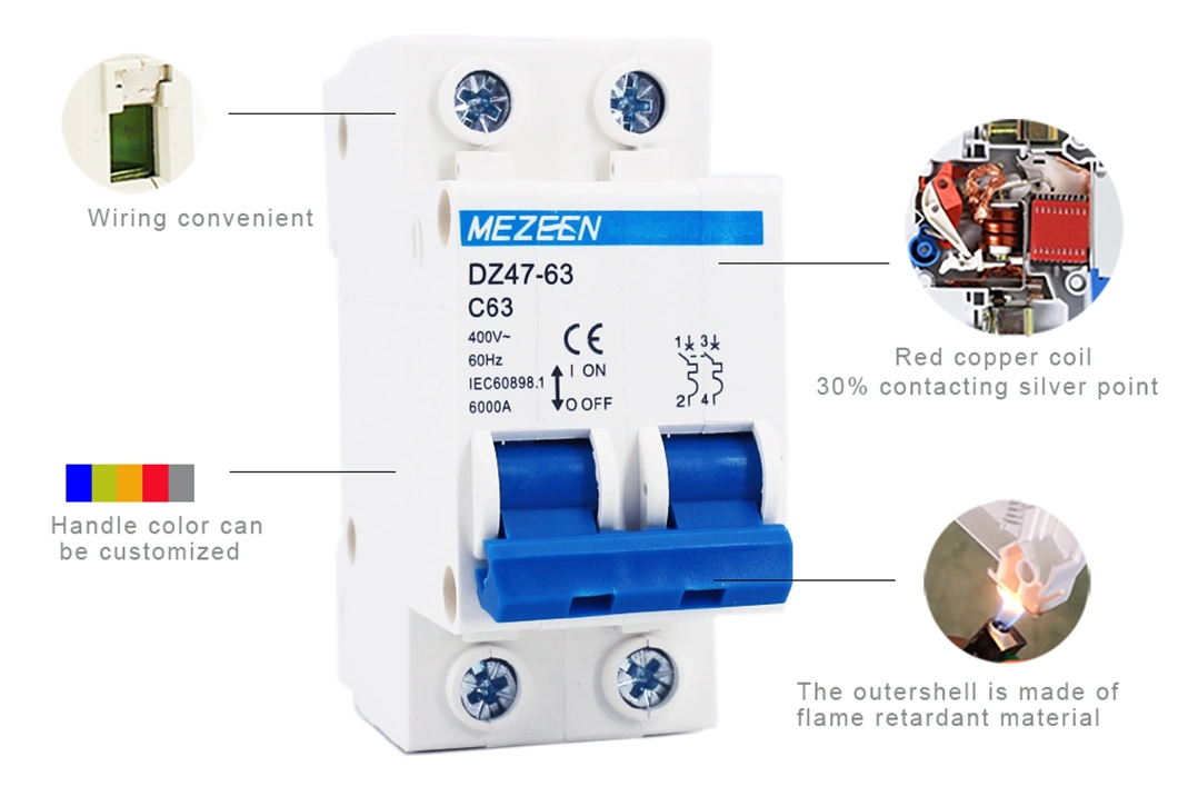 CE Electric Two-Phase Miniature Circuit Breaker Mezeen MCB 10A 20A 25A