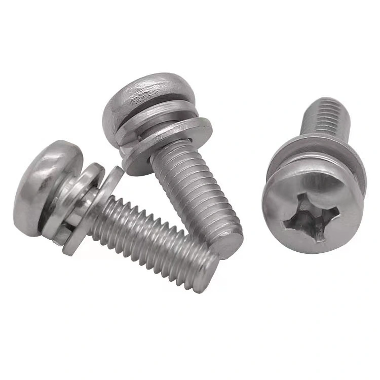 Ss Cross Recessed Small Pan Head Screw and Washer Assemblies with Plain Washers Made in China DIN GB ISO JIS Ba ANSI