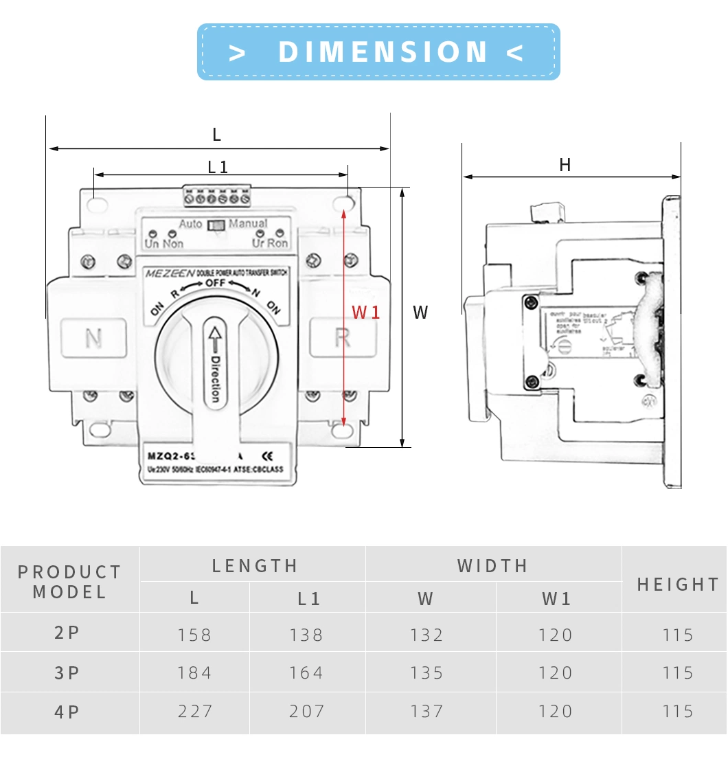 Cheaper Mini ATS Classical Type 2p 63A Automatic Transfer Switch 230V Dual Power Switch