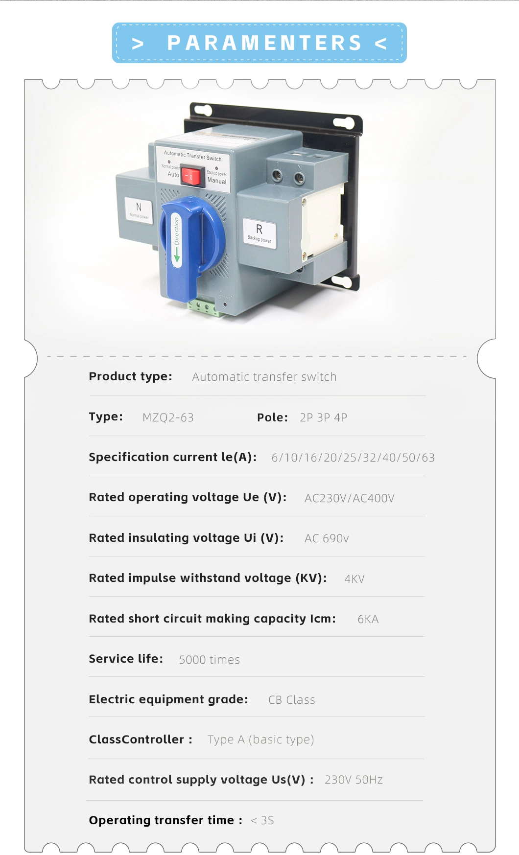 Cheaper Mini ATS Classical Type 2p 63A Automatic Transfer Switch 230V Dual Power Switch