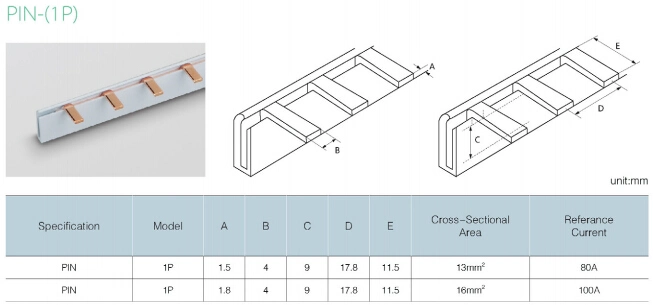 Pin Type 1p Red Copper Insulated Busbar for MCB