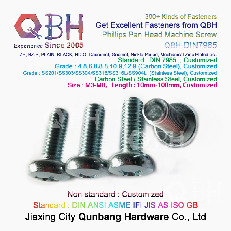 Qbh DIN7985 Phillips Cross Pan Head Carbon Steel 1010/1022 Customized OEM ODM Machine Screw Spring Washer Assembly